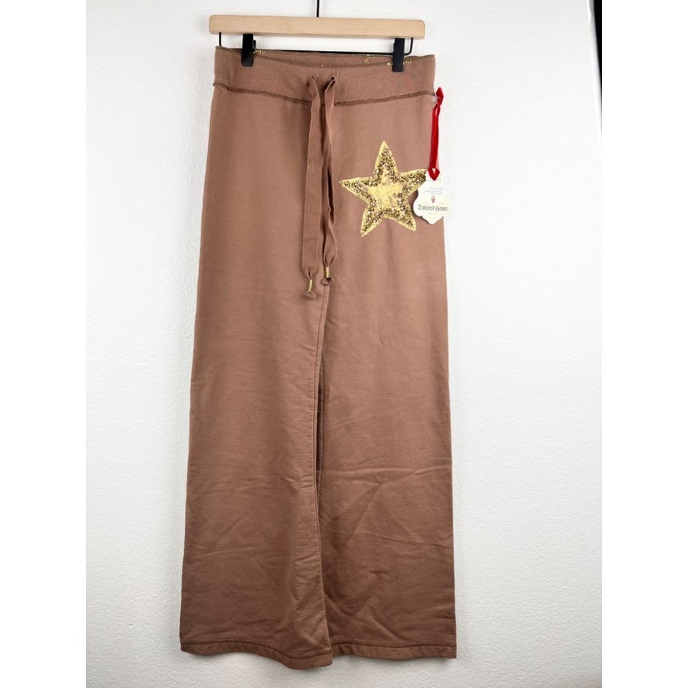 TWISTED HEART Starstruck Kenzie Wide Leg Pants, Brown, Medium, NWT!